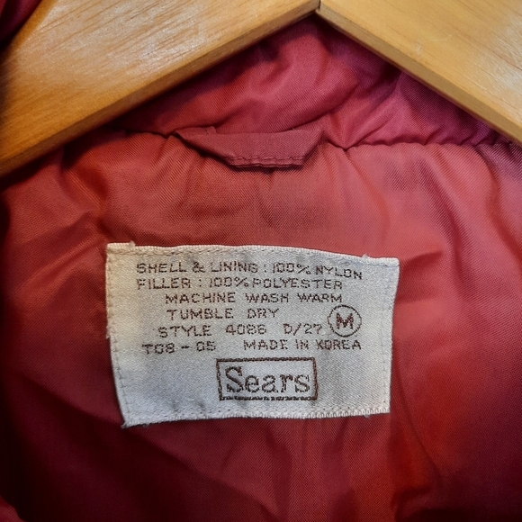 Vintage Sears red burgundy snap closure western quilted puffer vest size medium - Picture 11 of 12